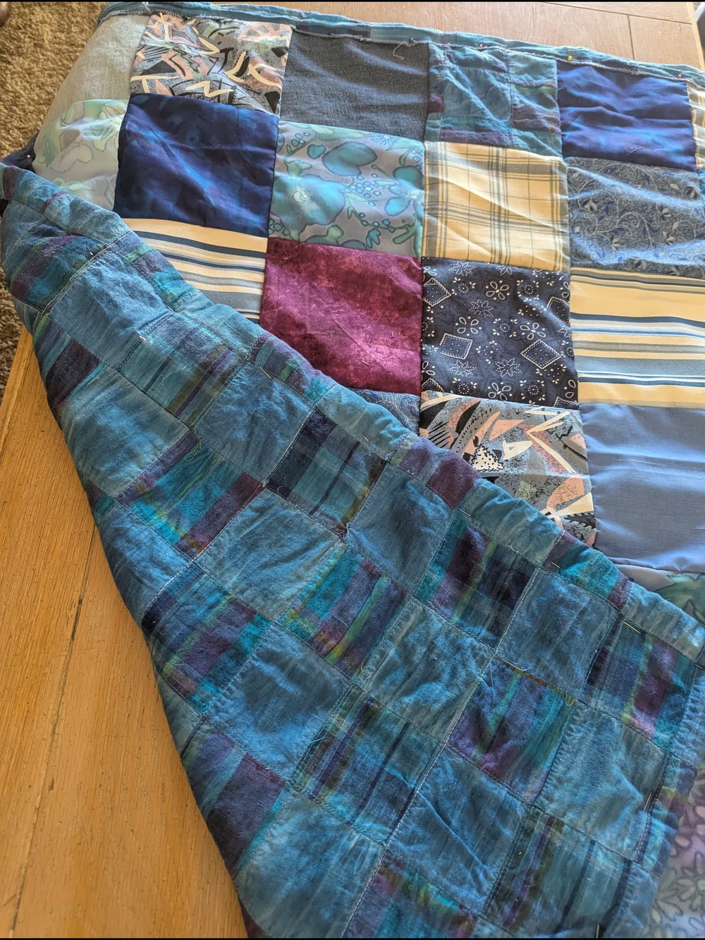 Handmade Blue Multi Patchwork Cotton Quilt
